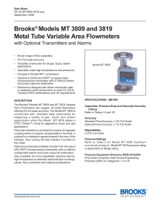Brooks Models MT 3809 and 3819 Metal Tube Variable Area Flowmeters with Optional Transmitters and Alarms