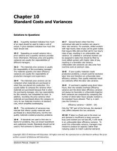 Chapter 10 Standard Costs and Variances
