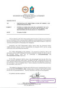 R08-2022-11-10-016-RO-Memo-re-internal-guidelines-for-the-assessment-of-lguS-UNDER-DILG-DOH-JMC-NO.-2022-01-OR-AWARDING-AND-RECOGNITION-OF-PINASLAKAS-LGU-CHAMPIOINS