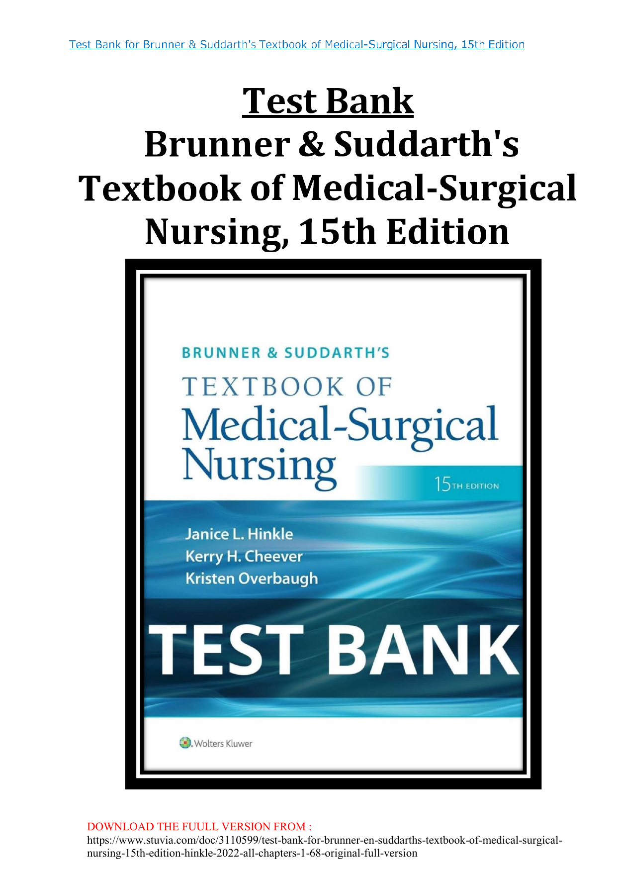 Brunner Suddarth's Textbook Of Medical-surgical Nursing 15th Edition ...