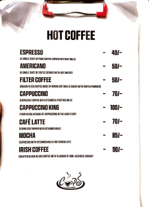 Cups menu