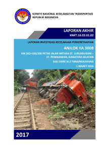 Anjlokan KA 3008 di Km 262+100-200 petak jalan St. Lubukrukam - St. Peninjawan, Subdivre III.2 Tanjungkarang