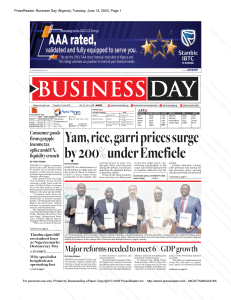 PressReader PressReader Business Day (Nigeria), Tuesday, June 13, 2023, Page 1