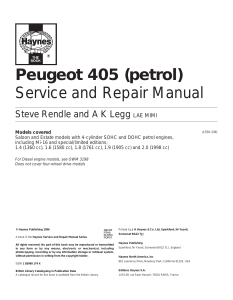 Peugeot 405 Service And Repair Manual