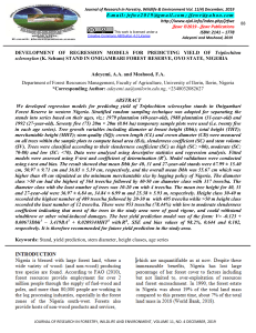 DEVELOPMENT OF REGRESSION MODELS FOR PREDICTING YIELD OF Triplochiton scleroxylon (K. Schum) STAND IN ONIGAMBARI FOREST RESERVE, OYO STATE, NIGERIA