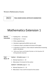 WME HSC Mathematics Extension 1 Exam 2022
