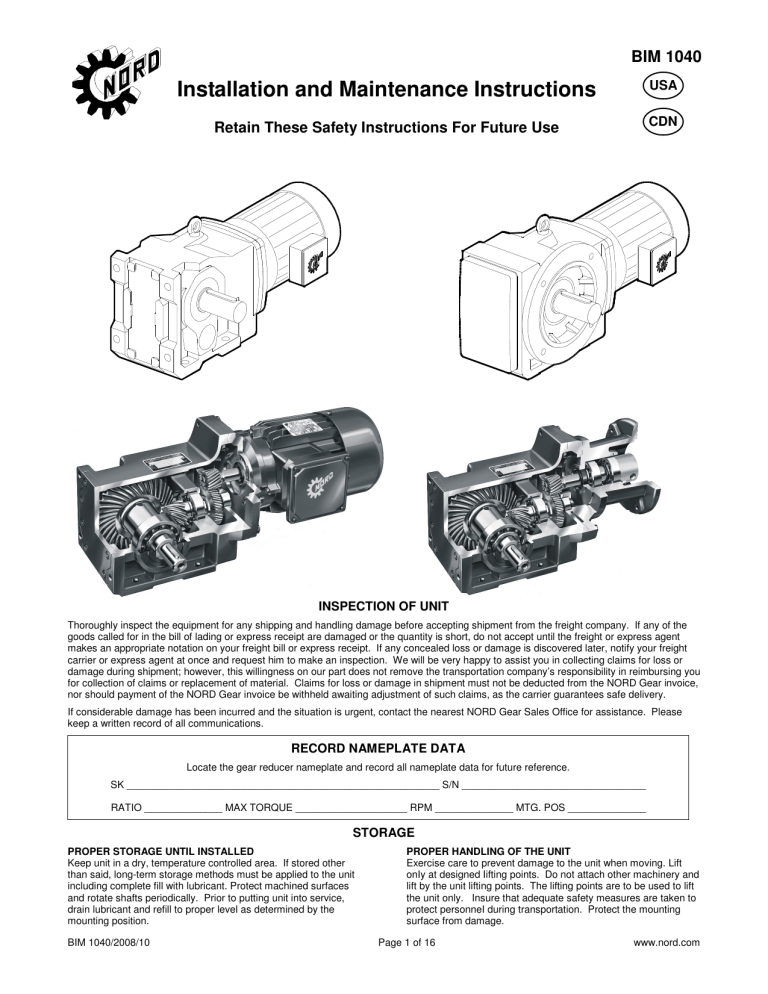 Manual nord g1000 Gearbox