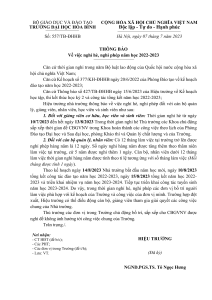 Thông báo về việc nghỉ hè, nghỉ phép năm hcoj 2022-2023