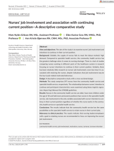 Journal of Clinical Nursing - 2020 - Nyl n‐Eriksen - Nurses  job involvement and association with continuing current