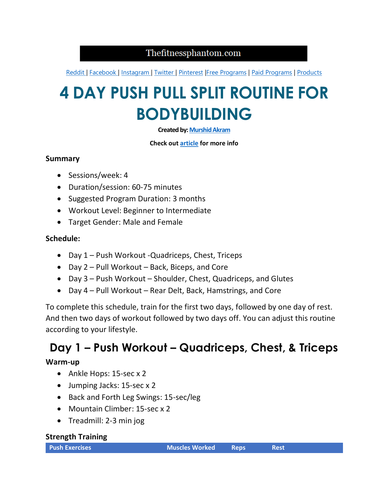 Push Pull Split Workout