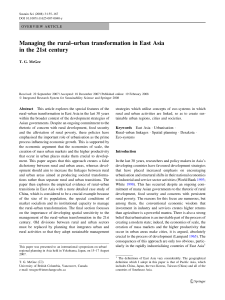 McGee 2008  Managing the rural–urban transformation in East Asia in the 21st century