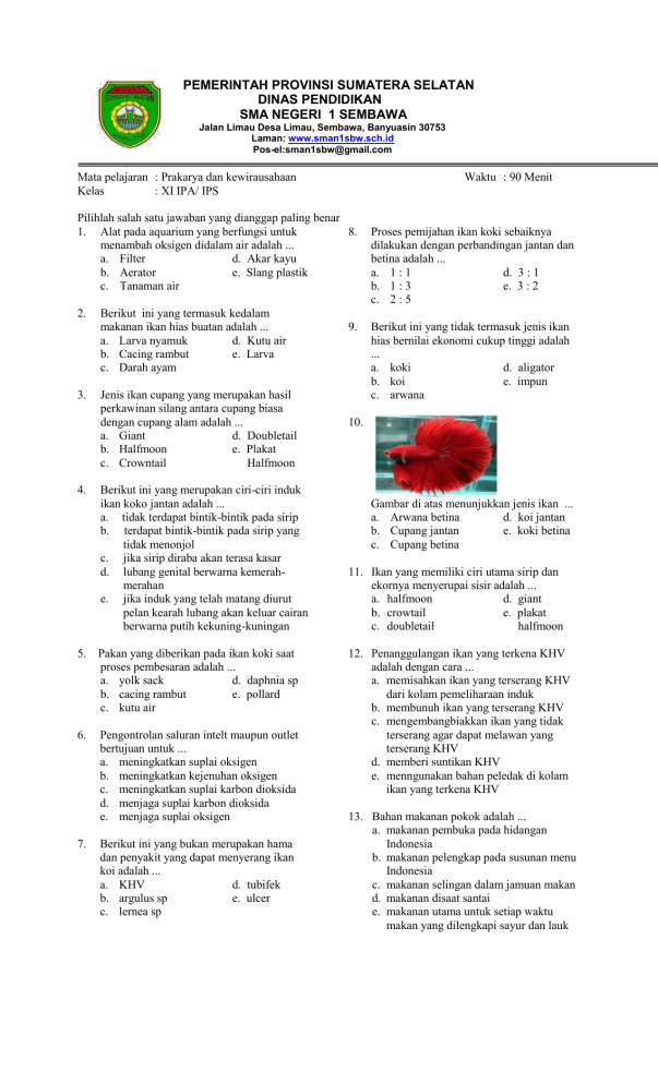 SOAL PKWU XI SEMESTER GENAP