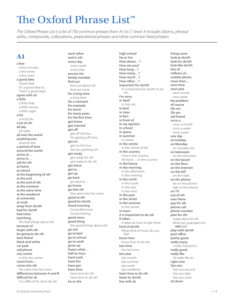 Oxford Phrase List