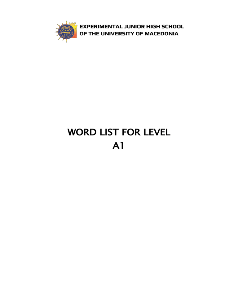 Level A1 Word List 