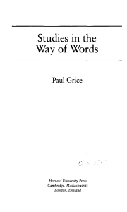 Grice Studies in the way of words