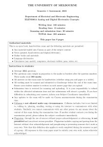 Analog & Digital Electronics Exam, University of Melbourne