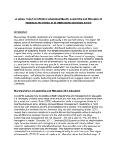 A Critical Report on Effective Educational Quality, Leadership and Management Relating to the context of an International Secondary School