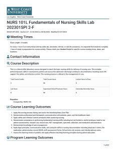 NURS 101L Fundamentals of Nursing Skills Lab 202301SPI 2 F 202301SPI 2023