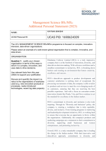 2023 Management Science Additional Personal Statement