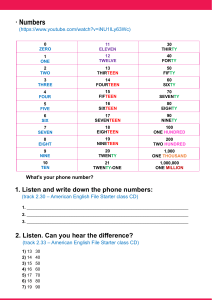 Numbers and the Alphabet esl