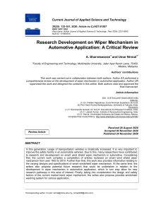 Research dev on wiper mechanism in automtive application