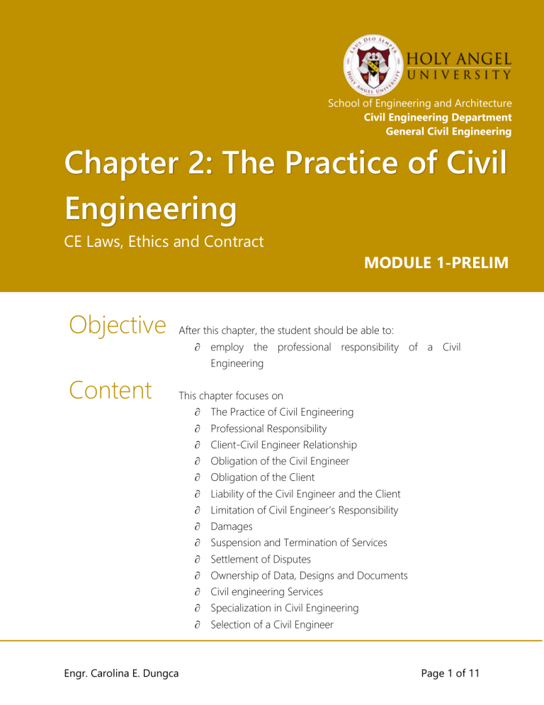 MODULE 1-CHAPTER 2; THE PRACTICE OF CIVIL ENGINEERING