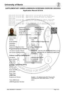 UNIBEN Admission Record 2022/2023