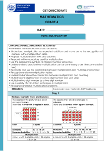 Lesson Plans Gr. 4 Mathematics Term 2 Week1,2,3 MULTIPLICATION