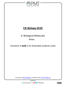 Summary Notes - Topic 4 Biological Molecules