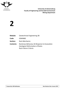 LUnit 2 - Rock mass Behaviour. Response to Excavation (1)