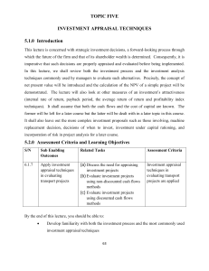 Investment Appraisal Techniques Lecture Notes