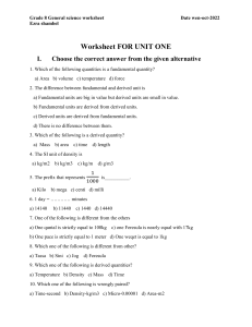 Worksheet FOR UNIT ONE GS