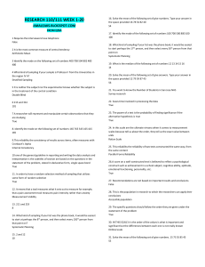 Research Methods Worksheet: Central Tendency, Sampling, Reliability