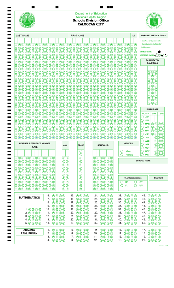 BUBBLE SHEET