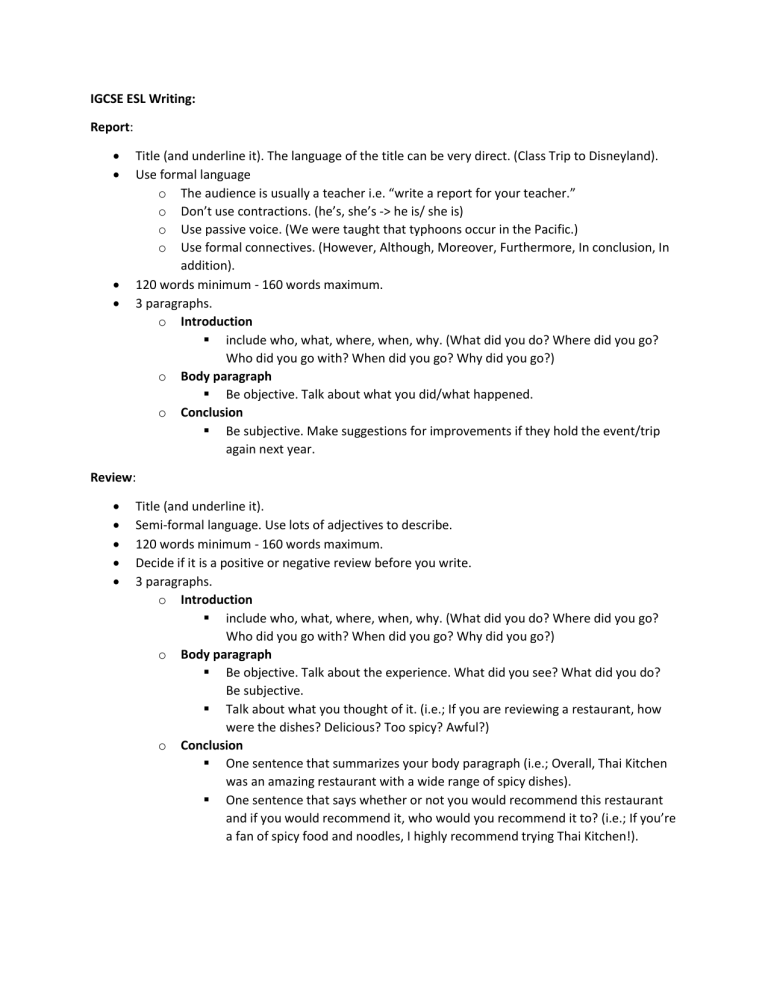 IGCSE ESL Writing Guidelines