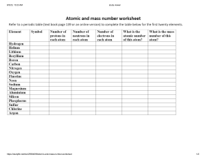 atomic and mass number worksheets year 10