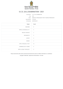 G.C.E. (O/L) Exam Results 2021