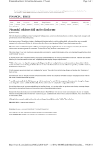 Financial advisers fail on fee disclosure - FT 9April2014