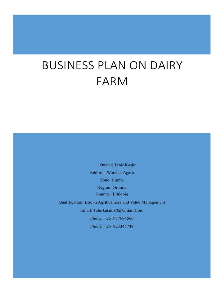 dairy farm business plan ethiopia