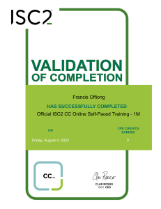 Official CC Course Completion Certificate Official ISC2 CC Online Self-Paced Training - 1M Offiong