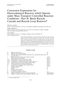 Conversion Expressions for Electrochemical Reactors which Operate under Mass Transport Controlled Reaction Conditions, Part II batch recycle, casacade and recycle loop reactors