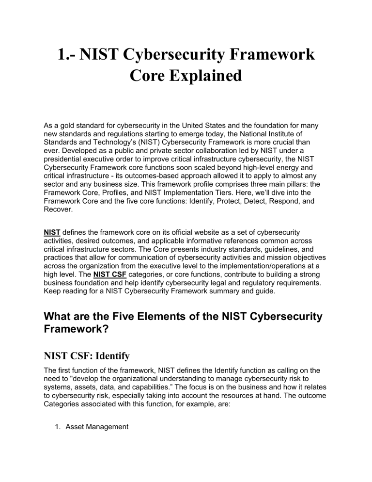 Nist Cybersecurity Framework Core Explained