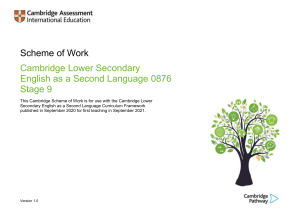 Cambridge Lower Secondary English Scheme of Work Stage 9