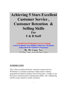 5 Stars Excellent Customer Service ,Retention & Selling Skills 2 days F & B