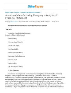 Anandam Manufacturing Company - Analysis of Financial Statement - Case Study
