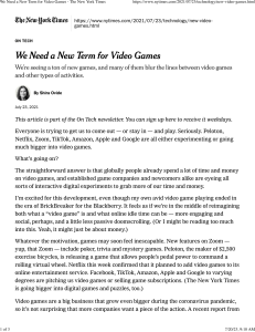We Need a New Term for Video Games - The New York Times
