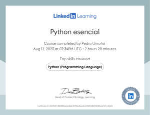 Certificado Python esencial (Que puede ser Python por ti) - Pedro Umana Campos