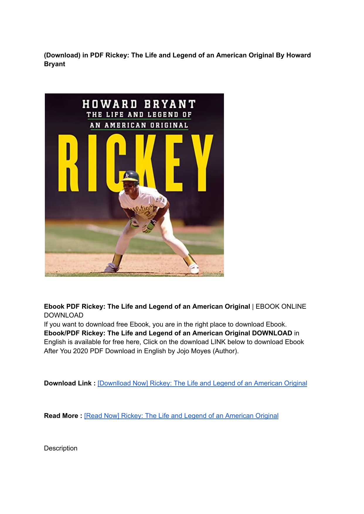 RICKEY: THE LIFE AND LEGEND OF AN AMERICAN ORIGINAL by Howard