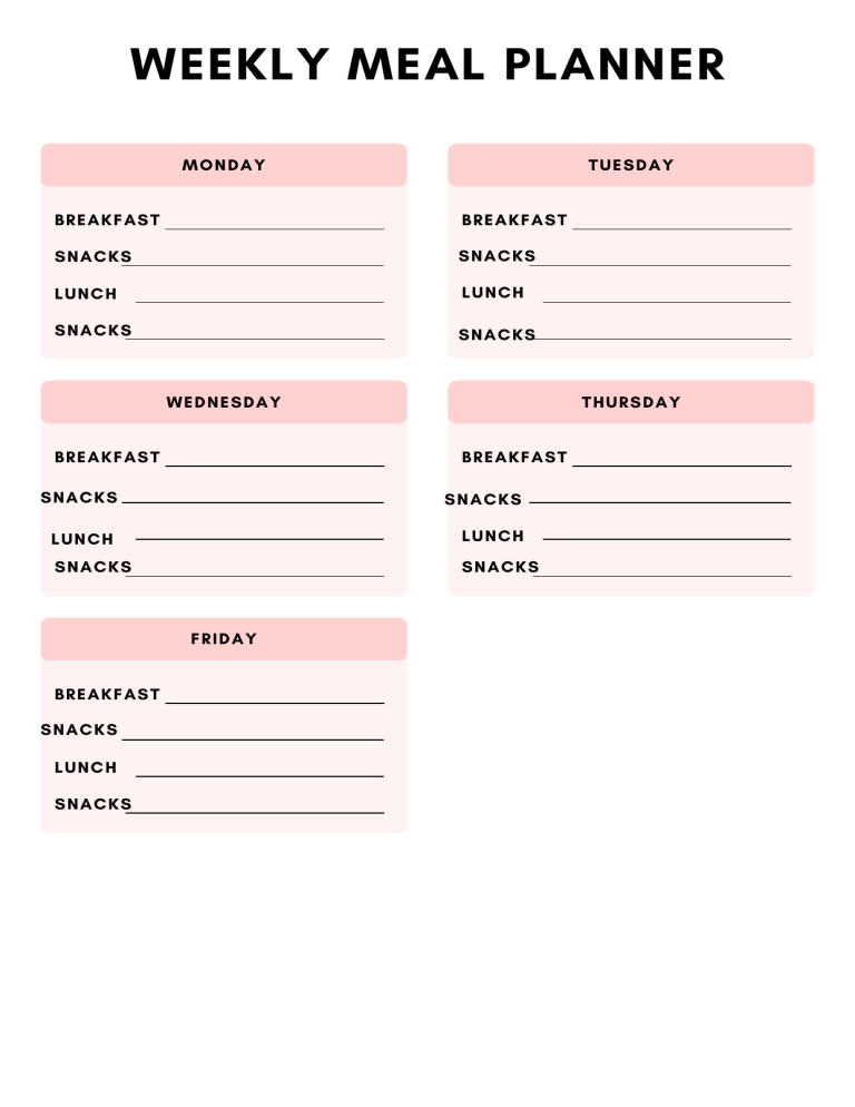Minimal Black and White Weekly Meal Planner