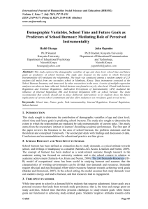 Demographic Variables, School Time and Future Goals as predictors of school burnout-mediating role of perceived instrumentality